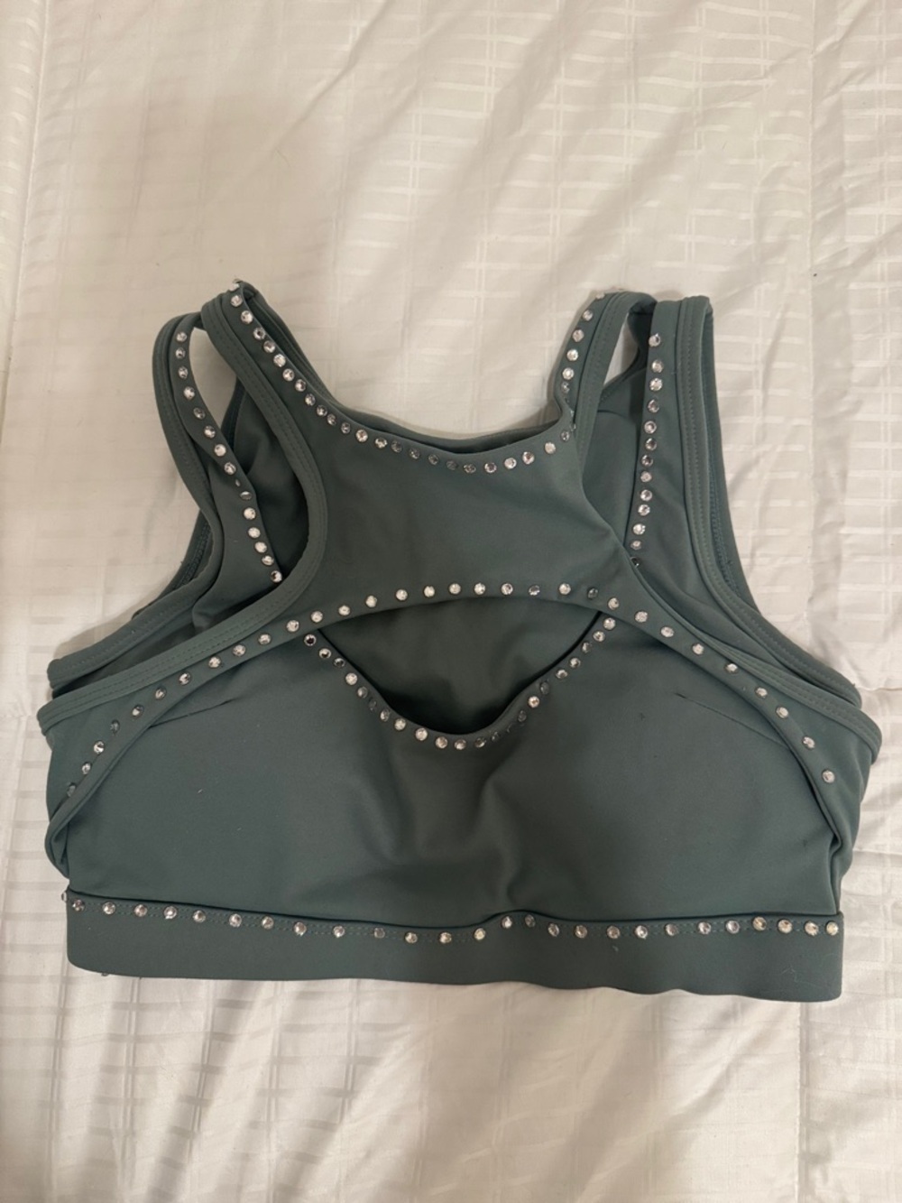 Small Hand Rhinestoned Muted Green Pro Dance Top